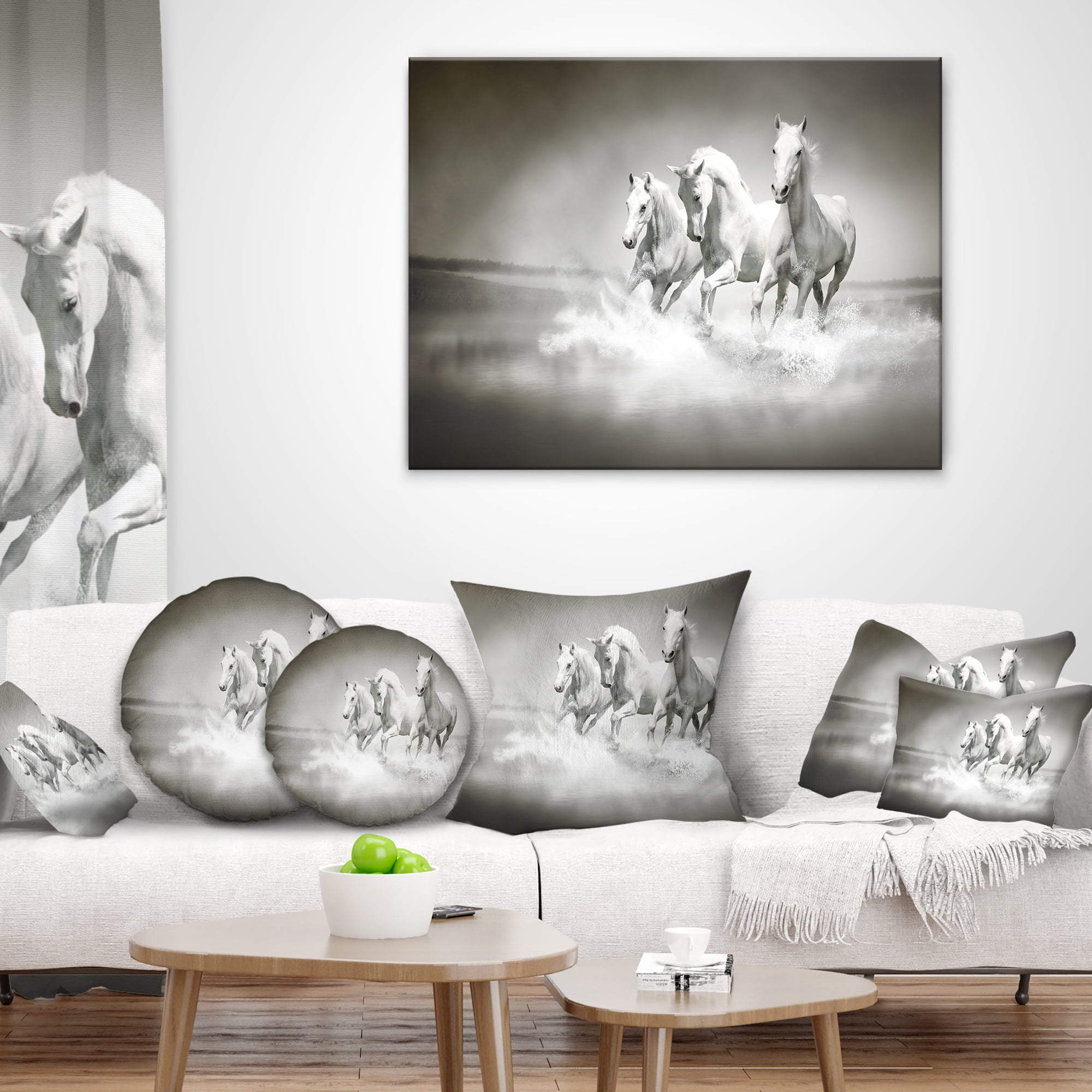 Designart Horses Running Through Water - Animal Throw Pillow - 18x18