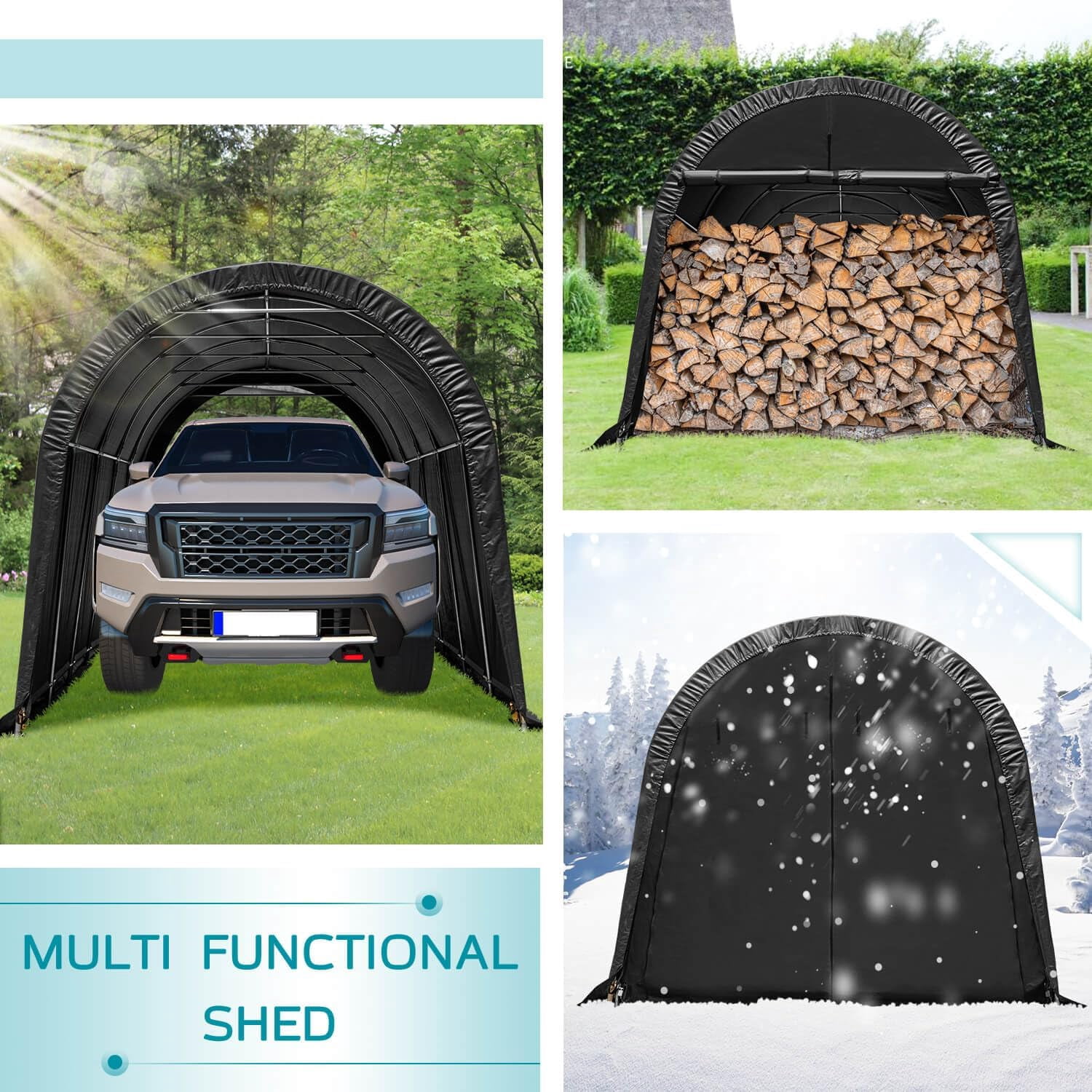 Hommow Portable Garage, 10' x 20' x 9.8' Heavy Duty Carport with All-Steel Metal Frame, Anti-Snow Storage Tent