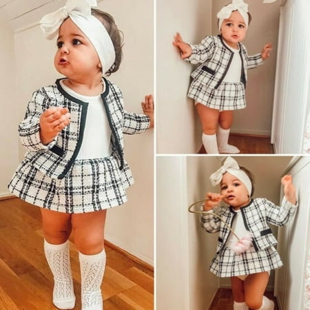 UK Toddler Baby Girls Winter Clothes Plaid Coat Tops+Tutu Dress Formal (Best Top Coat Uk)