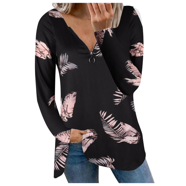 Camisas Para Mujer Camisetas de Gran Tamaño Manga Larga Casual Moda Cuello en V Flores Estampadas Fuera Del Hombro Blusa Superior Odeerbi ODB135757