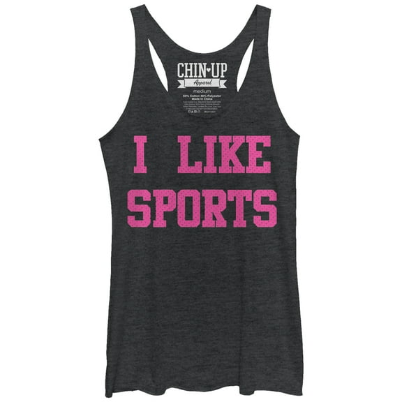 Women's CHIN UP I Like Sports  Racerback Tank Top Black Heather Medium