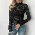 thumbnail image 2 of Blouse en Dentelle à Col Rond Manches Longues pour Femmes, Haut Décontracté avec Accents en Dentelle, Design Uni, Coupe Régulière, Tissu Léger et Doux, 2 of 7