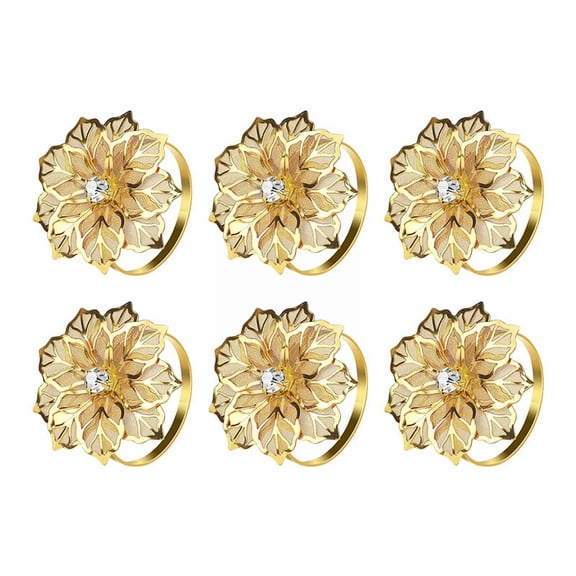 Xoxingysm Napkin Ring New Stainless Steel Flower Napkin Buckle European High Grade Napkin Ring Metal Ring 6Pcs Napkin Rings Alloy Hollow Out Flower Ring Napkin Holder Adornment, 6* Napkin Clips