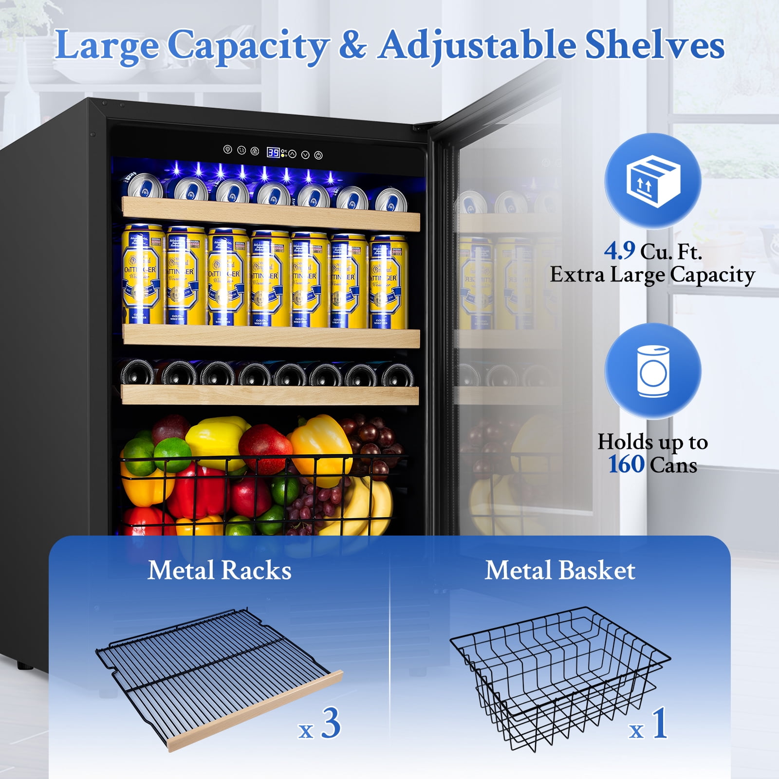 TITTLA 24 Inch Beverage Refrigerator Cooler,180 Cans,Built in,37°-65°F, Low Noise Energy Saving for Beer and Soda or Fruit, Black