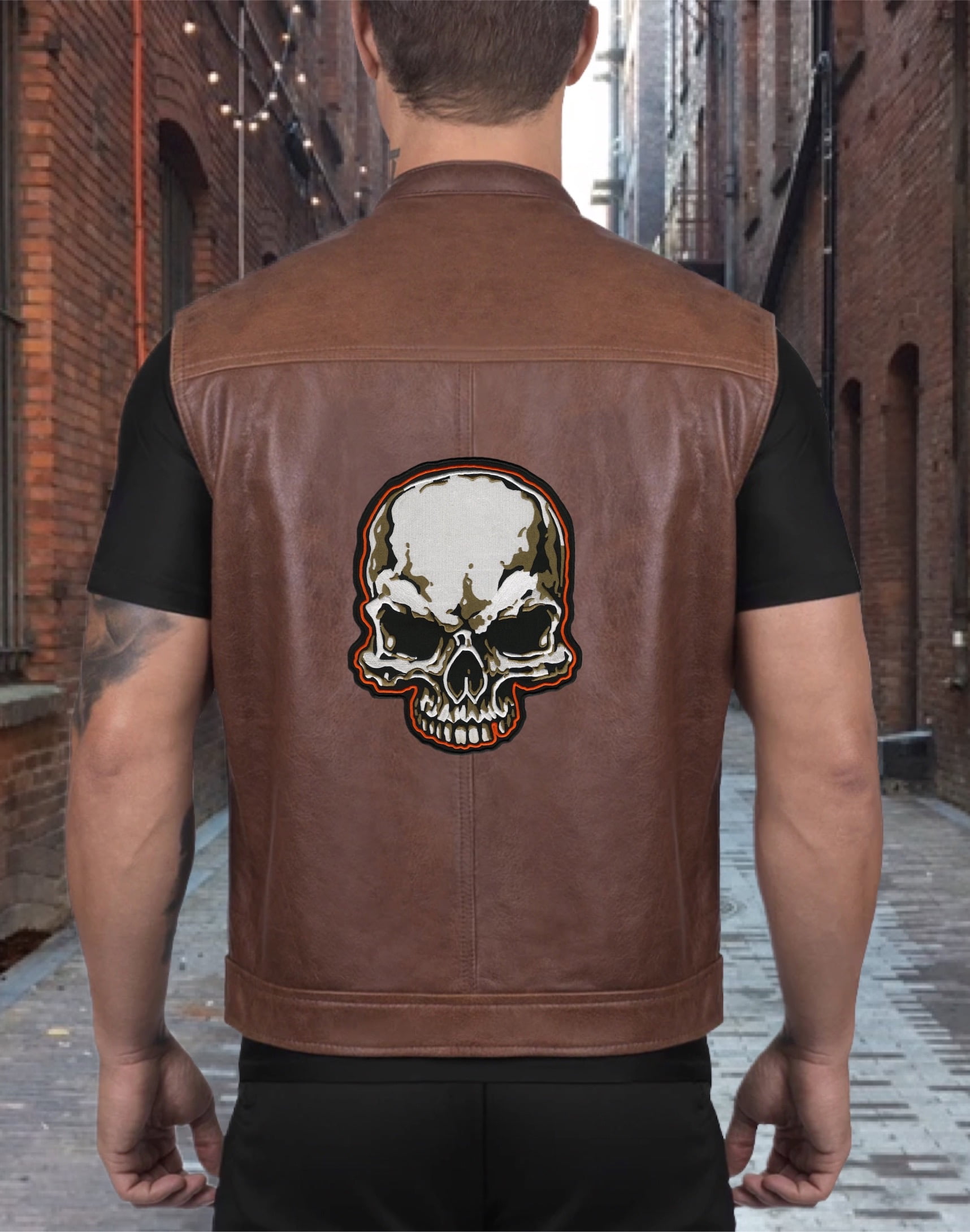 Camo Skull Patch 10" | Skeleton Realistic Metal Half Skull | Embroidered Iron On Large - by Nixon Thread Co.