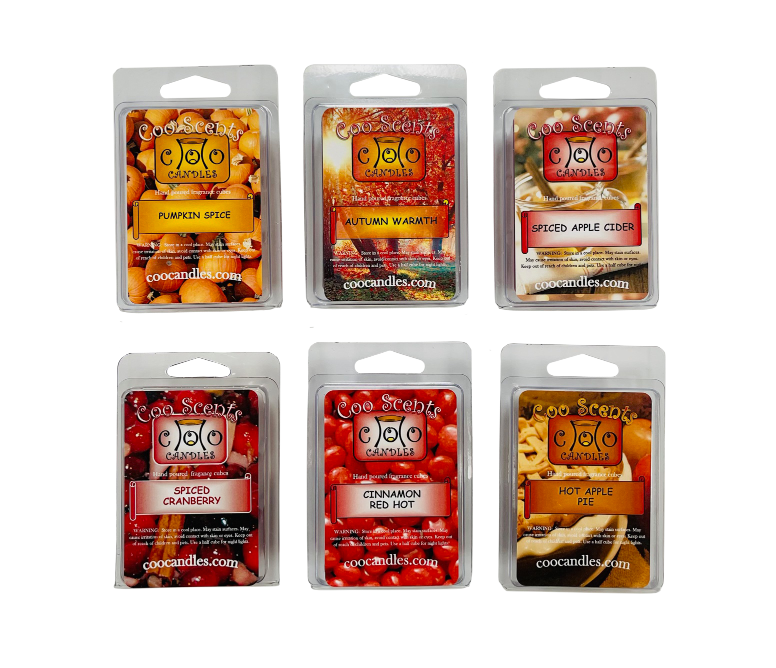 6 Pack Soy Wickless Candle Wax Bar Melts - Autumn Spice Pack - Great for Fall or Winter. Pumpkin Spice, Cinnamon Red Hot, Spiced Apple Cider, Spiced Cranberry, Hot Apple Pie, and Autumn Warmth