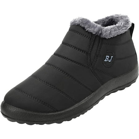 

YAZI Mens Snow Boots Women Winter Anti-Slip Ankle Booties Waterproof Slip On Warm Fur Lined Sneaker