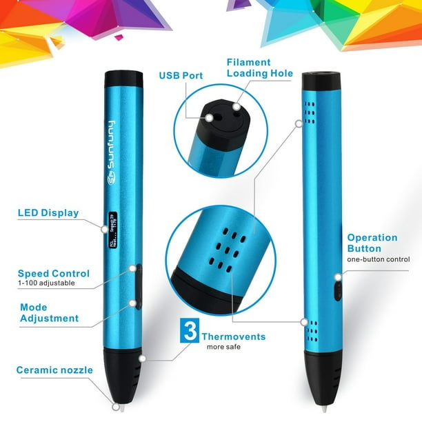 Stylo 3D intelligent avec écran LED, stylo d'impression 3D avec charge USB,  recharges de filament Pla 30 couleurs, compatible