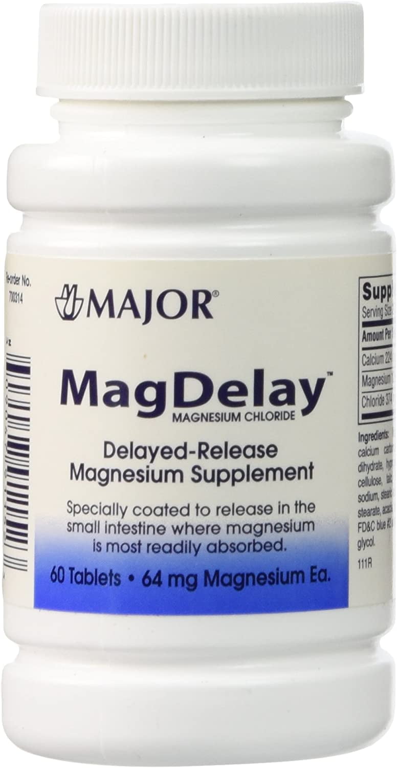 Major MagDelay 64mg Tablets 60 Ct Magnesium Supplement for Pain and