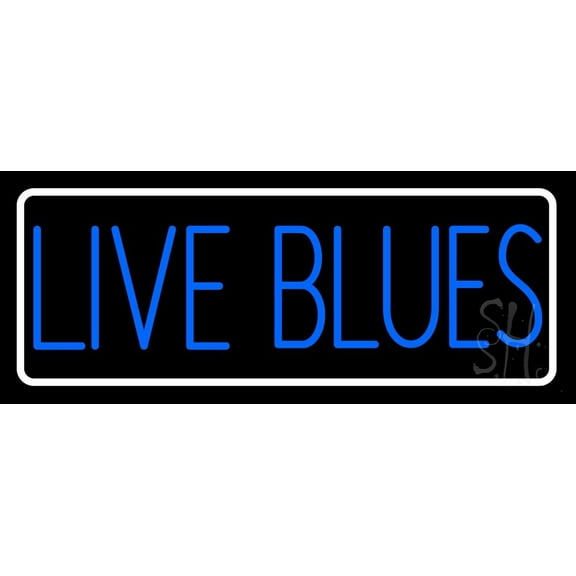 Live Blues White Border LED Neon Sign 13" Tall x 32" Wide - inches Black Square Cut Acrylic Backing, with Dimmer - Premium built indoor Sign for Studio, Club, Home décor, Event, Workshop, Storefront.