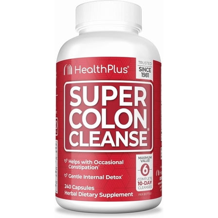 Health Plus Super Colon Cleanse 60 Day Supply of Gentle Gut Cleanse Detox, Psyllium Husk, Probiotics for Constipation Relief & Digestive Support, 240 Capsules