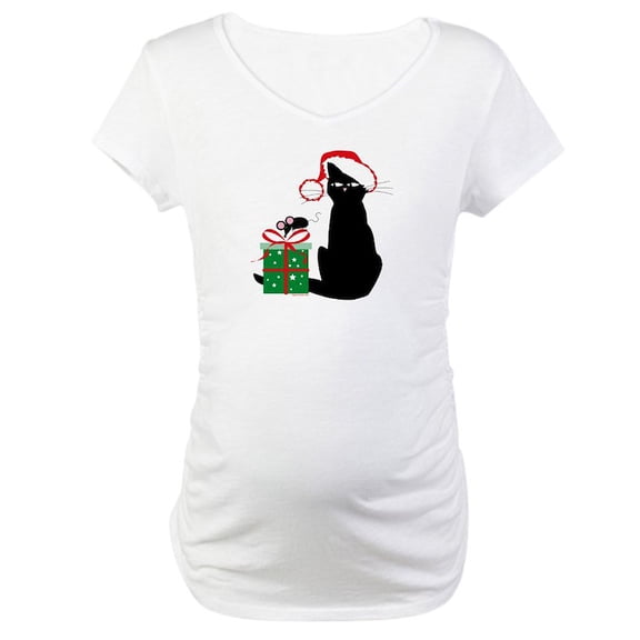 CafePress - Santa Cat & Mouse Maternity T Shirt - Cotton Maternity T-shirt, Cute & Funny Pregnancy Tee