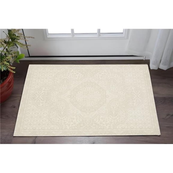 HomeRoots 575262 3 x 5 ft. Medallion Rectangle Area Rug, Ivory & Beige