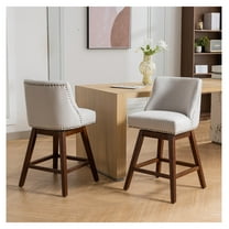 Counter Height Swivel Barstools, 26'' H Seat Height Upholstered Bar Stools Set of 2, Fabric in Ivory