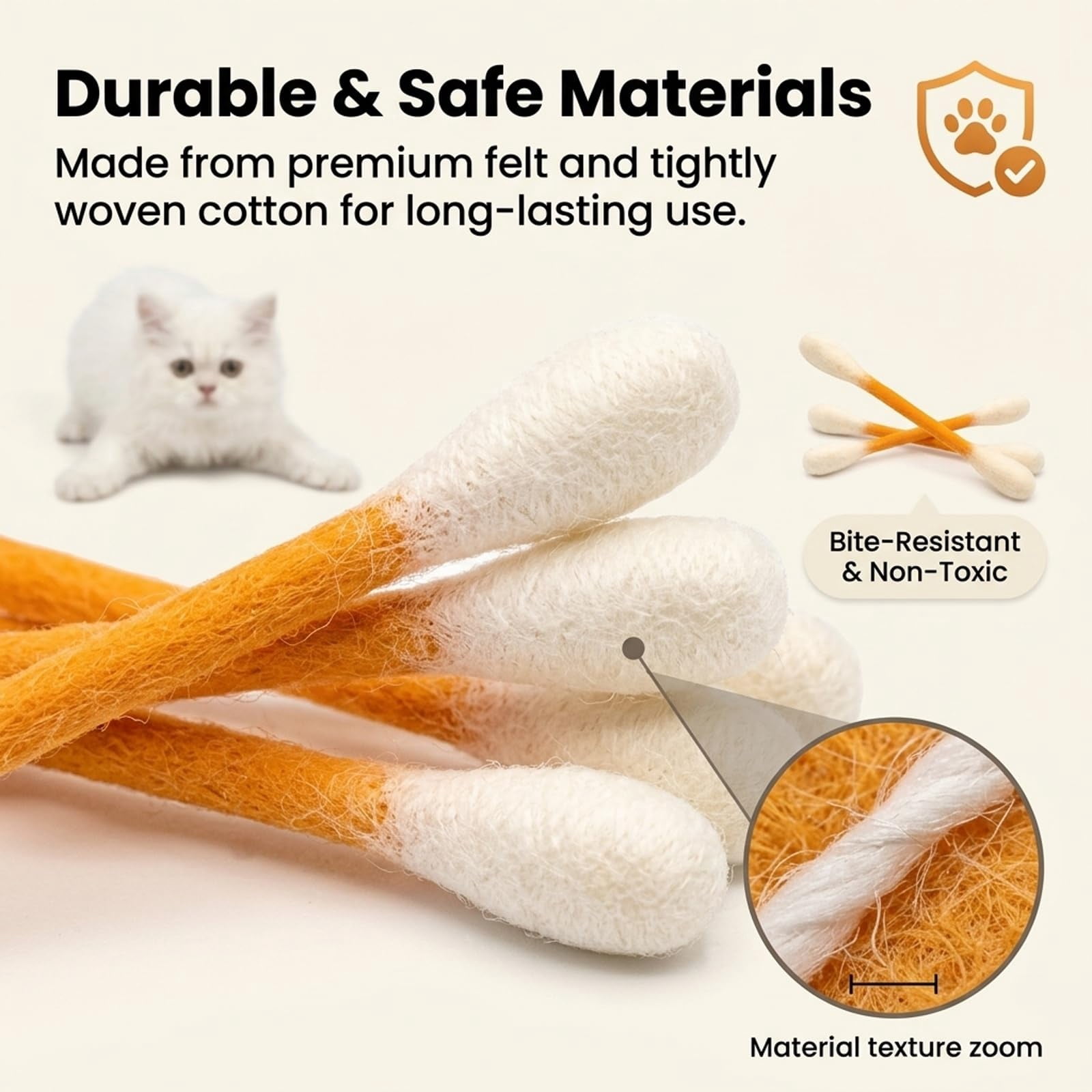 Cotton Swabs Cat Toys with Catnip, 6 Pk Giant Kitten Chew Sticks for Indoor Boredom – Durable Dental Teething Ropes, Big Interactive Felt Kitty Kicker Toy(Primary color1PCS)