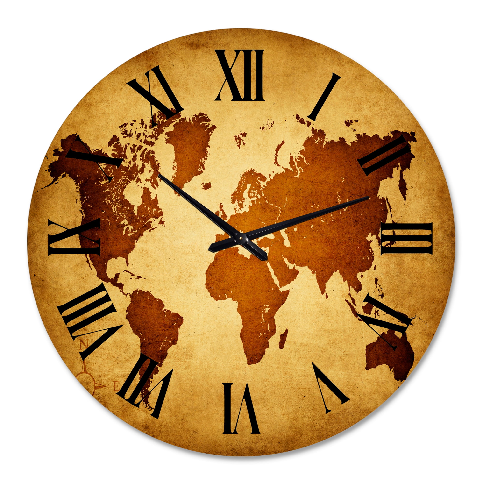 Designart 'Ancient Map Of The World Vi' Vintage Wall Clock