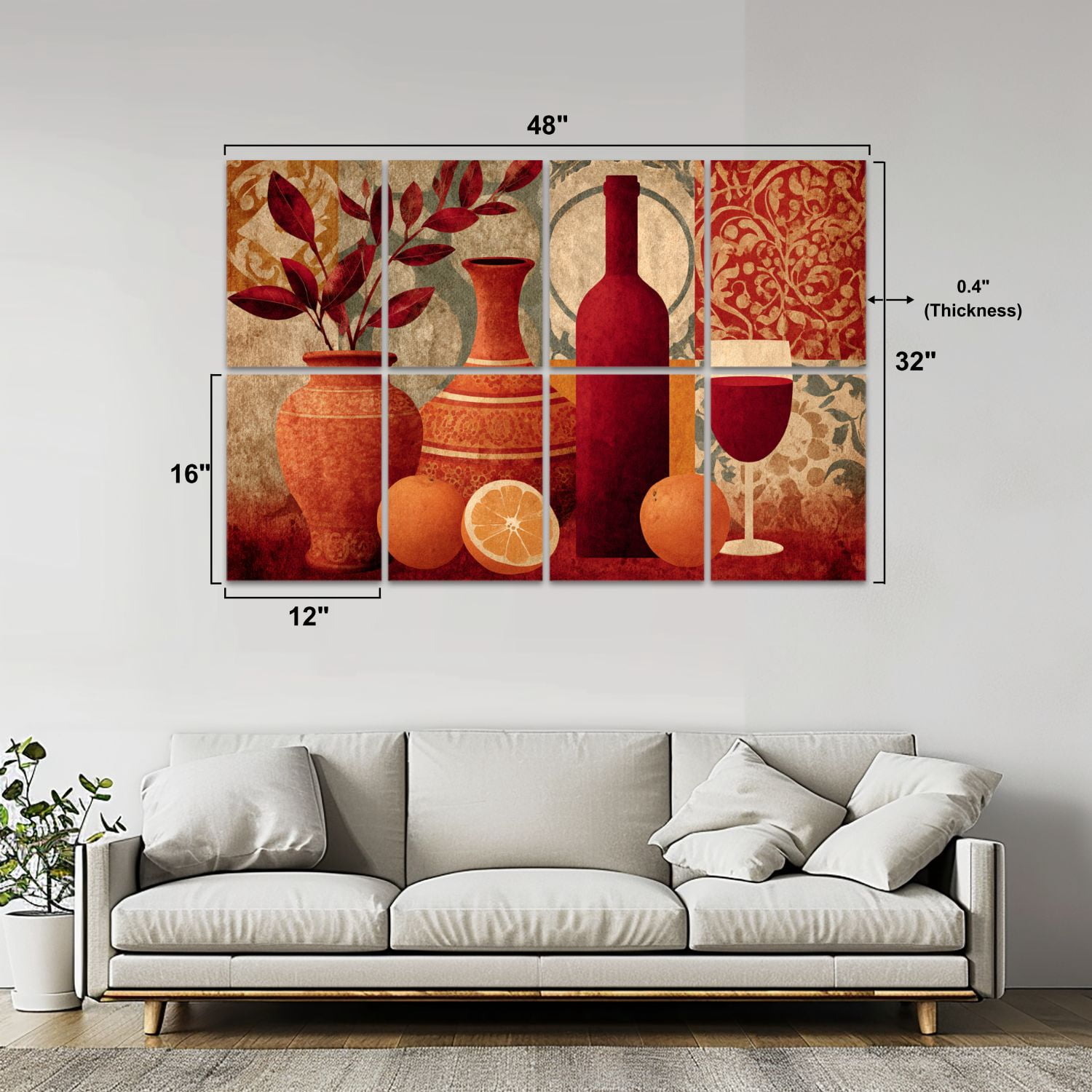 8 Pack Art Acoustic Panels Sound Absorbing Kitchen Living Room Dining Room Wine Glass Mural Still Life Abstract Decorative Soundproof Wall Panels Self Adhesive for Nursery Game Room Bedroom 48"x32"