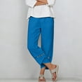thumbnail image 5 of Pounoo Linen Pants for Women Floral Embroidered Detail Capris Boho Style Lightweight Relaxed Fit Leggings Gift, 5 of 6