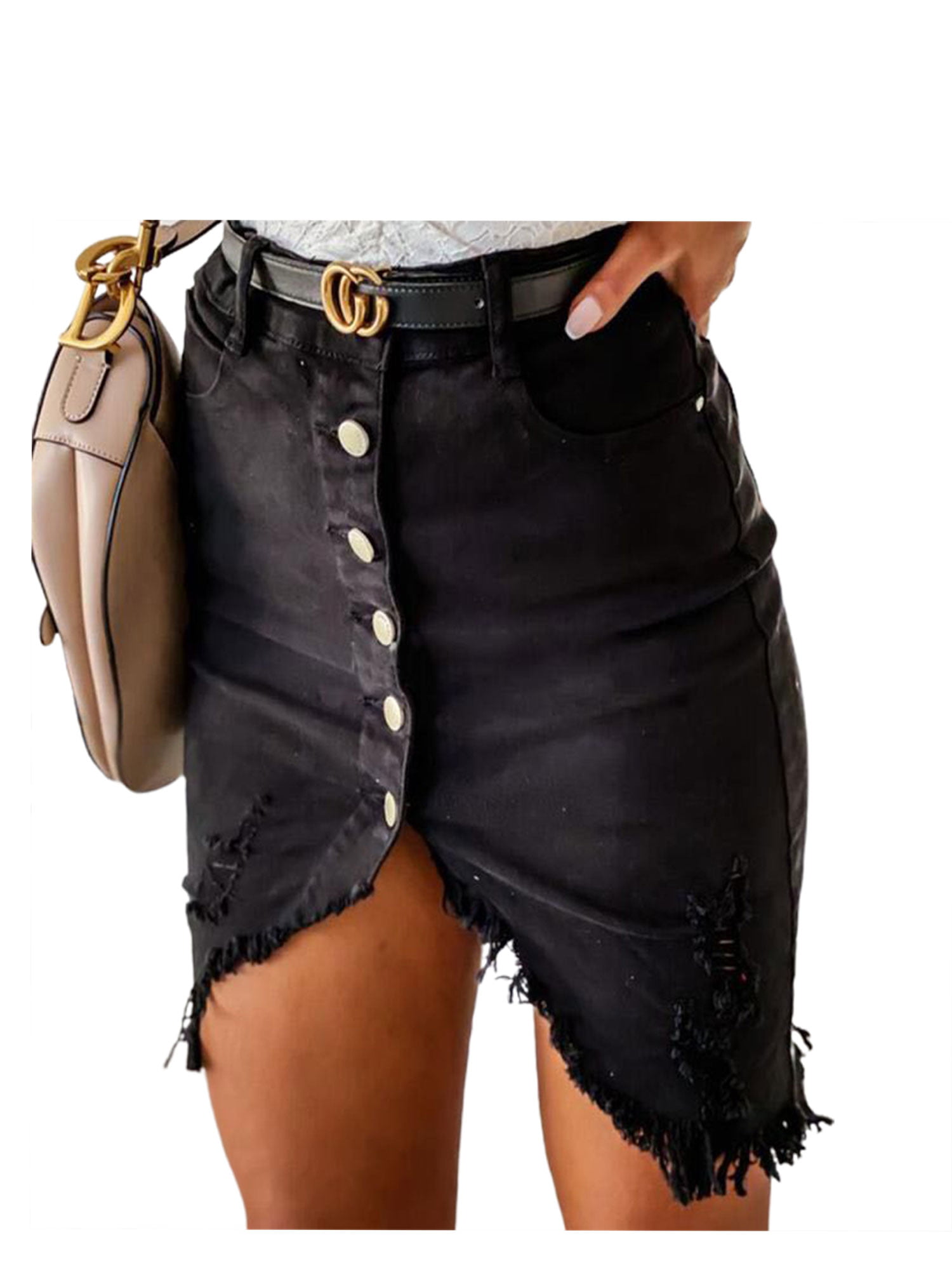 Listenwind Women's High Waisted Jean Skirt Slim Fit Zip Front Elastic  Bodycon Denim Irregular Mini Skirt - Walmart.com