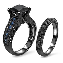 3.34 Ct Lab Created Black Diamond Engagement Bridal Ring Set 925 Silver Wedding Ring Set
