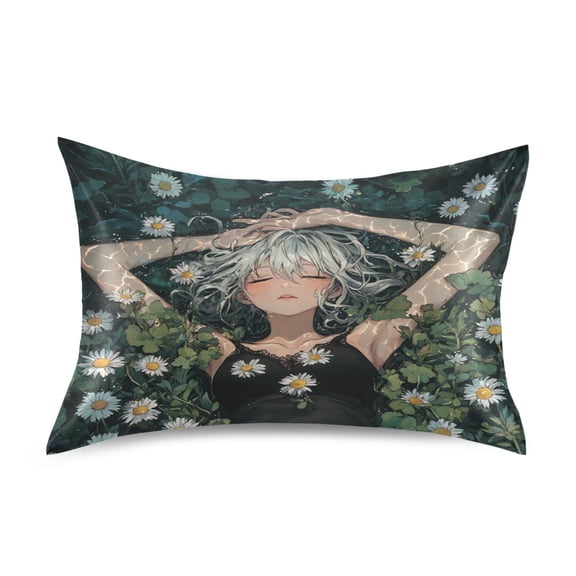 WOBOGO Silver Hair Lass Satin Pillowcase Soft Smooth Envelope Design Comfortable Bedding Essentials 20×26in