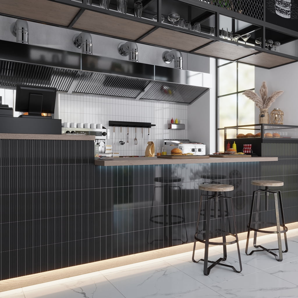 Arte 1.97 in. x 7.87 in. Glossy Black Ceramic Subway Wall and Floor Tile (5.38 sq. ft./case) (50-pack)