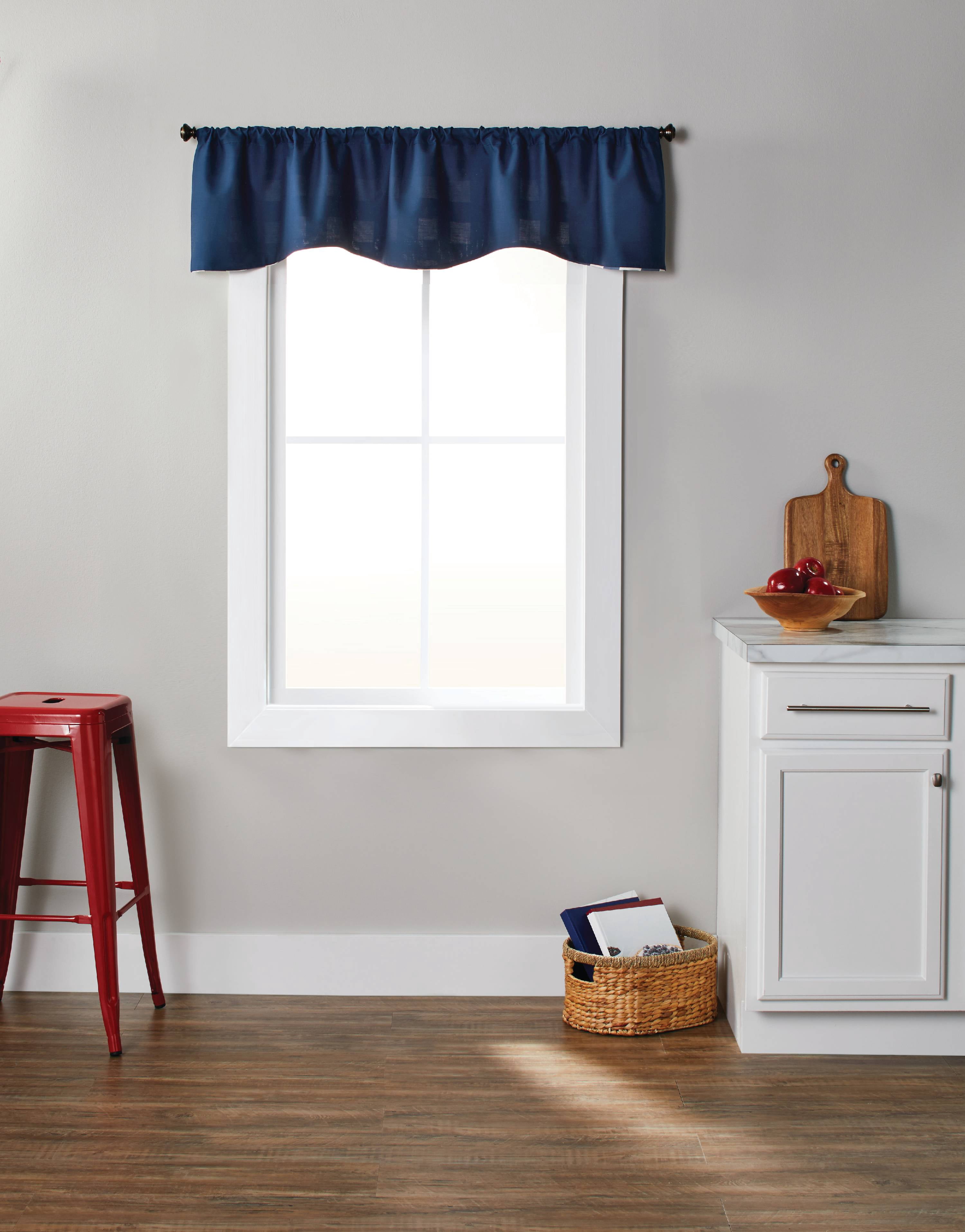 Better Homes & Gardens Checks N Solids Gingham Check Light Filtering Rod Pocket Kitchen Curtain Tier and Valance Set, 3 Piece, Blue, 60 x 36