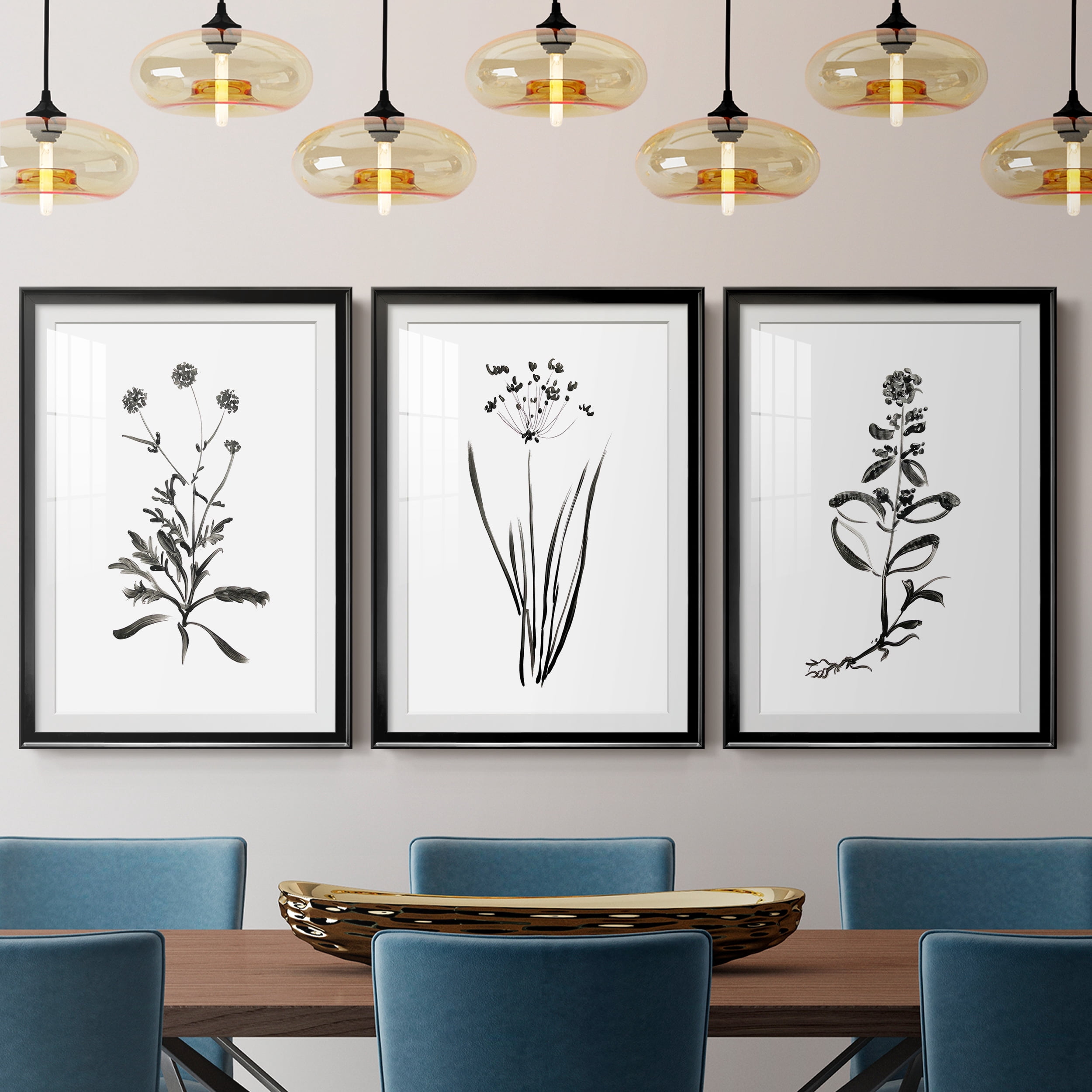 Inky Botanical I Premium Framed Prints Set of 3 - Ready to Hang - 30.5 x 42.5 Each - Black Frame