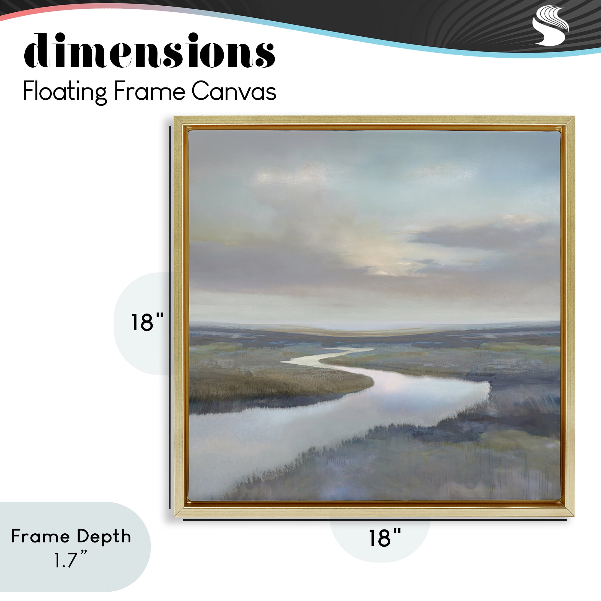 Stupell Industries Calm Riverbend in Greys Gold Framed Floater Canvas Wall Art, design by Christy McKee