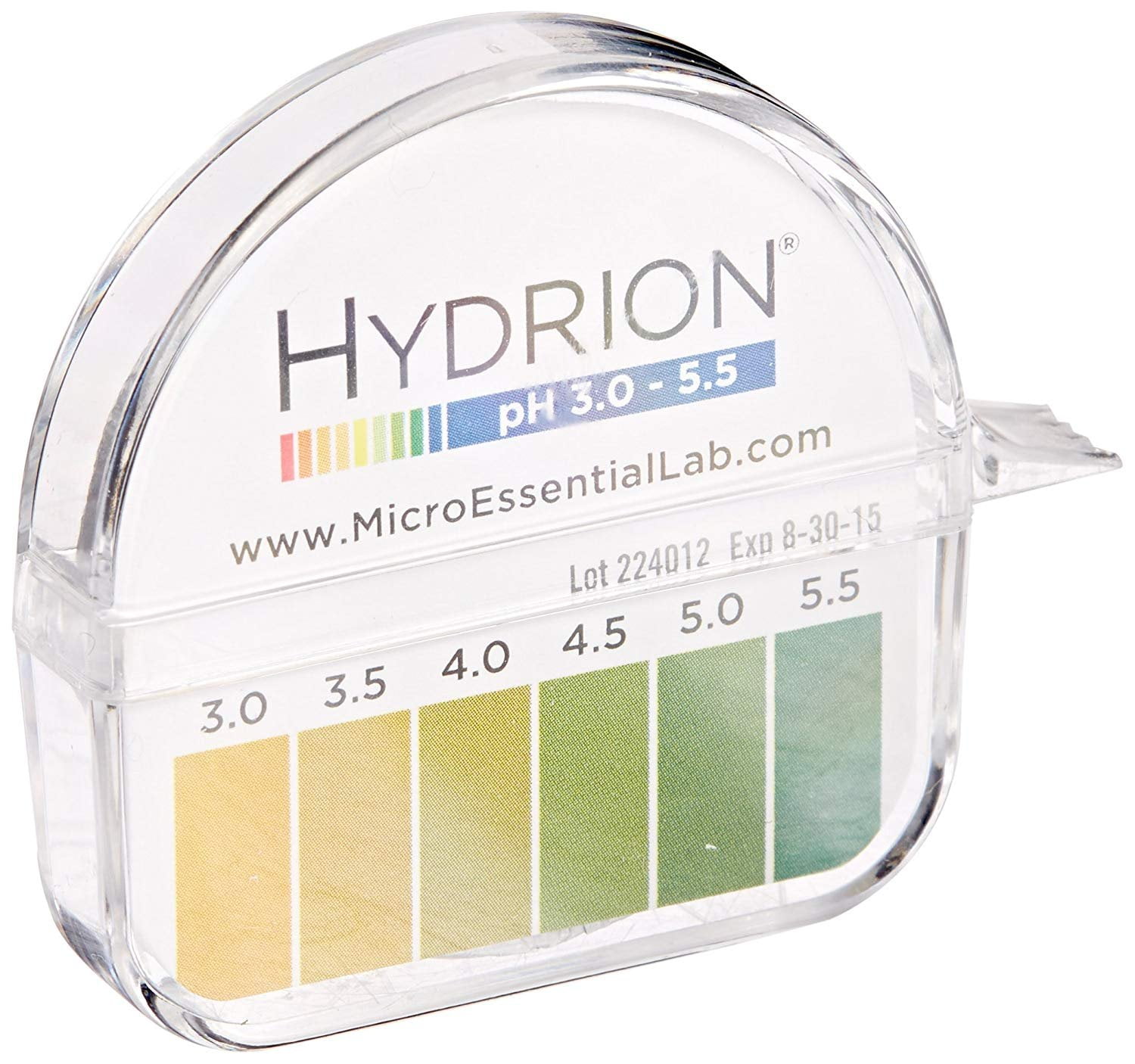 4.5-8.5 pH MicroEssential Lab 2210 Plastic Hydrion Vivid Short Range pH Test Paper Dispenser Single Roll 