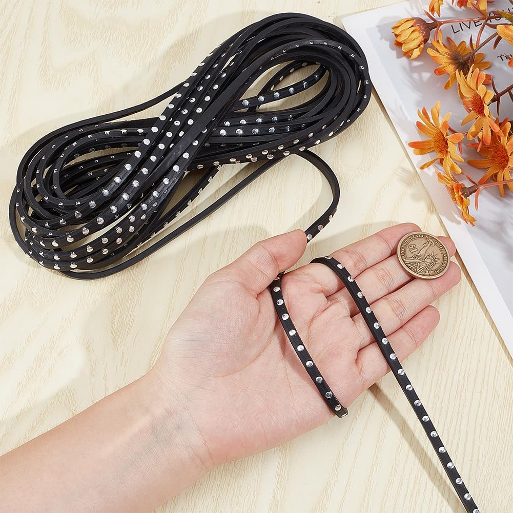 10Pcs 5m/5.47 Yards Black Flat Genuine Leather Cord Flat Leather Craft Shoemaker Cord Welt Veg Tooling Leather Cord for Leather Shoes Decorative Black