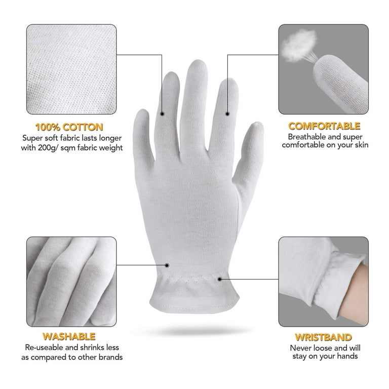XS Extra Small Pairs 100% Premium Cotton Gloves for Dry Hands