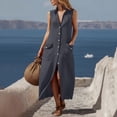 thumbnail image 5 of Guieoi Summer Dresses for Women under $10 Plus Size V-Neck Solid-Color Casual Sleeveless Long Dress with Pockets Gray L, 5 of 7