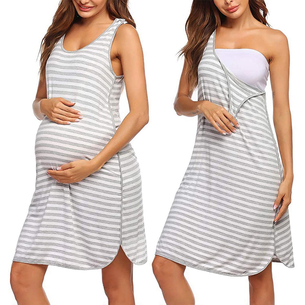 Ekouaer 3 in 1 Nursing Dress Maternity Nightgown Labor/Delivery Breastfeeding Birthing Gown with Button 