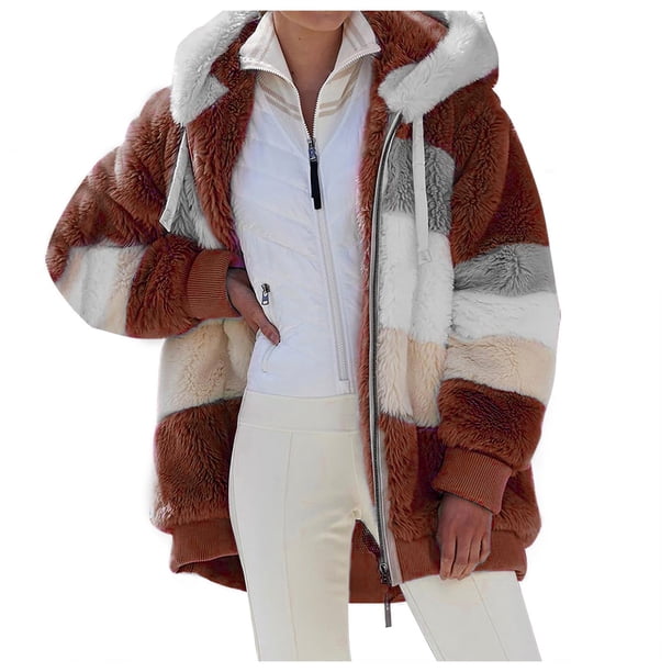 Gibobby Chamarra Sherpa para mujer, Sudadera con Capucha para Mujer, cálida, de Forro Polar, Holgada, con Capucha, Prendas de Vestir(Marrón,XG)