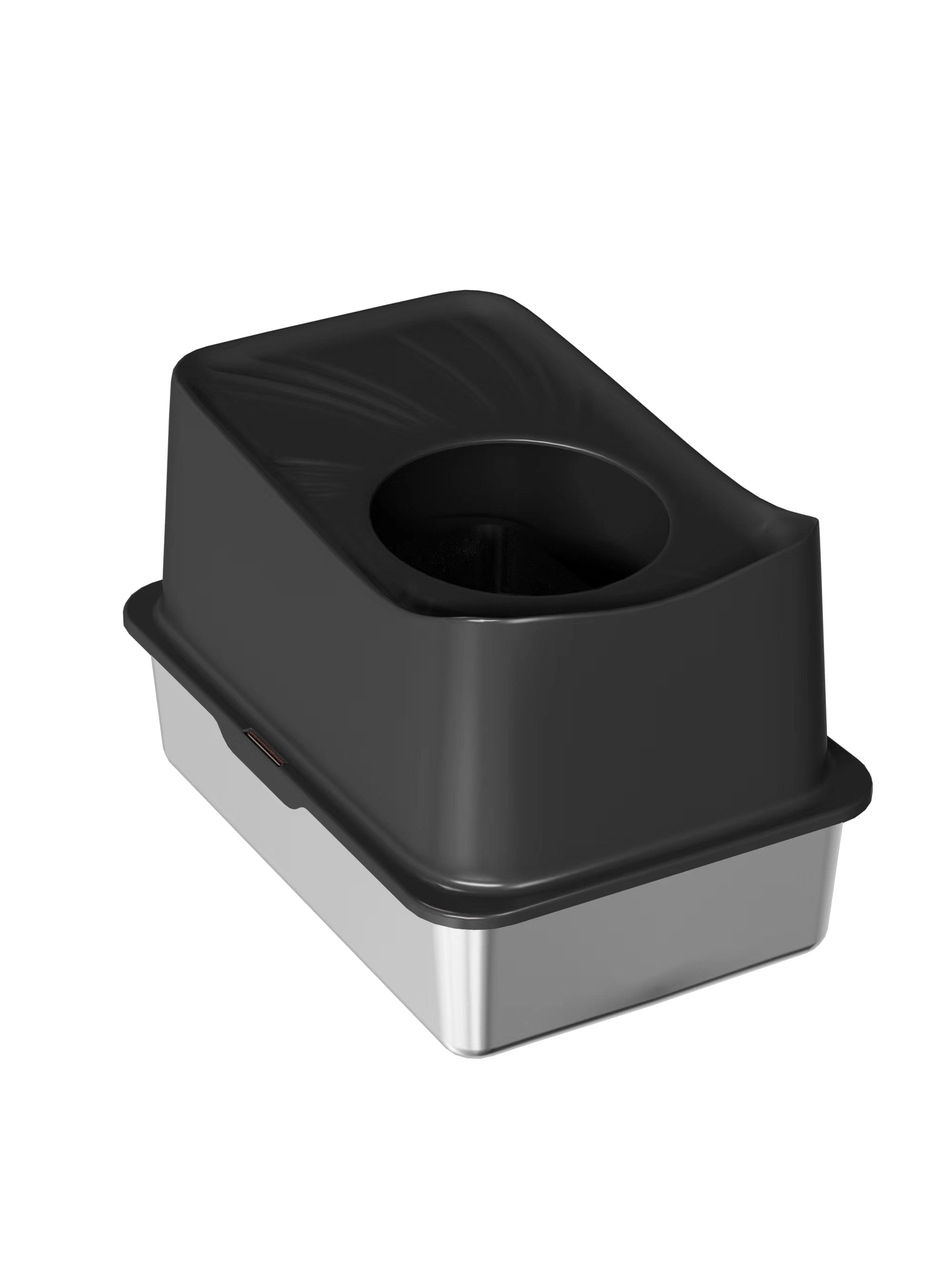 Top Entry Cat Litter Box with Lid, Extra Large Stainless Steel Kitty Litter Box for Big Cats, Easy Cleaning, Never Absorbs Odor, Stains, XL Metal Litter Pan Tray with High Wall Sides Enclosure, Black