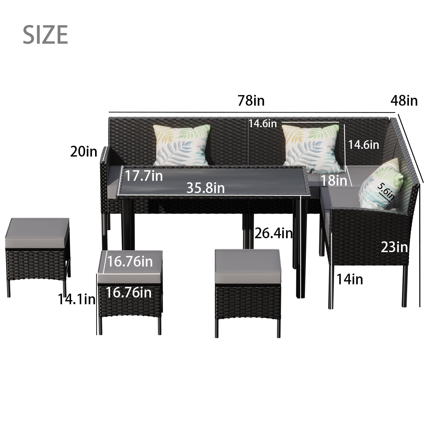 Leumius 7-Piece Patio Furniture Set,Outdoor Sectional Sofa with Tempered Glass Table,All-Weather Rattan Wicker Patio Conversation Set for Backyard,Porch