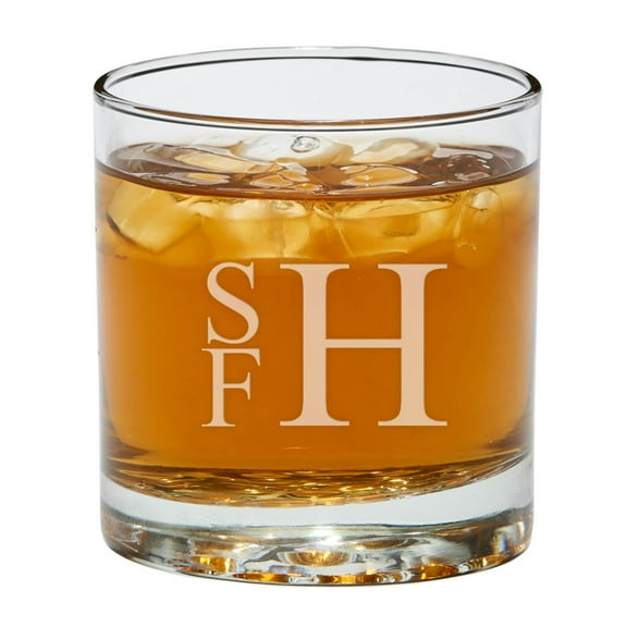 Set of 2 Stacked Monogram Personalized Bar Glasses