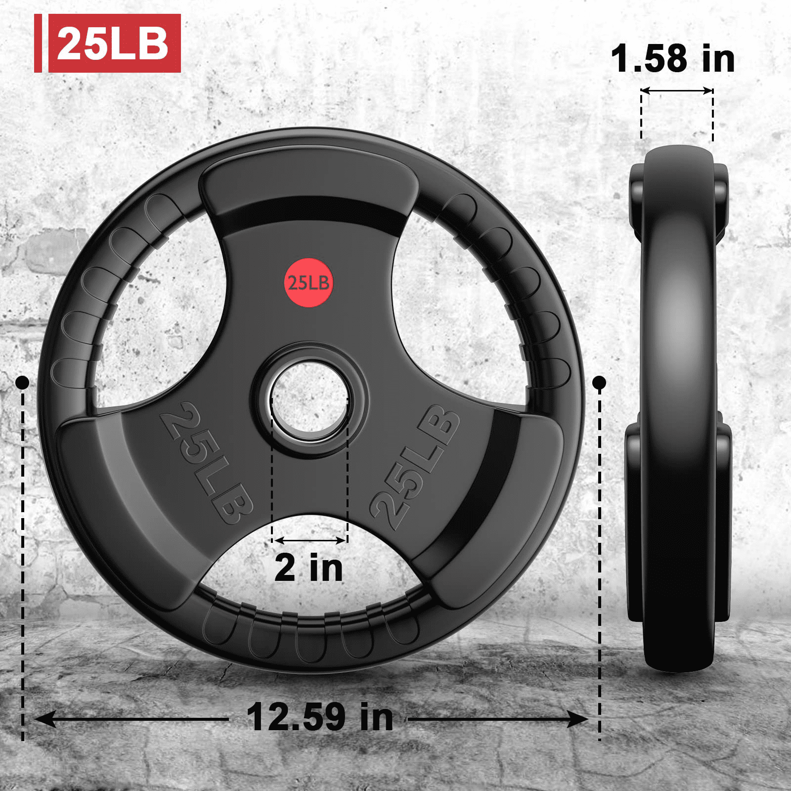 Wostoo Olympic Weight Plates Bumper Plates for Strength Training & Weightlifting, Solid Cast Iron Insert, Fits 2 inch Barbells, 25lbs