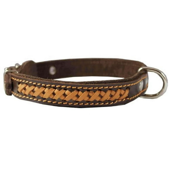 High Quality Genuine Leather Braided Dog Collar, Brown 7/8" Wide. Fits 13"-16.5" Neck. Overall Length 18".