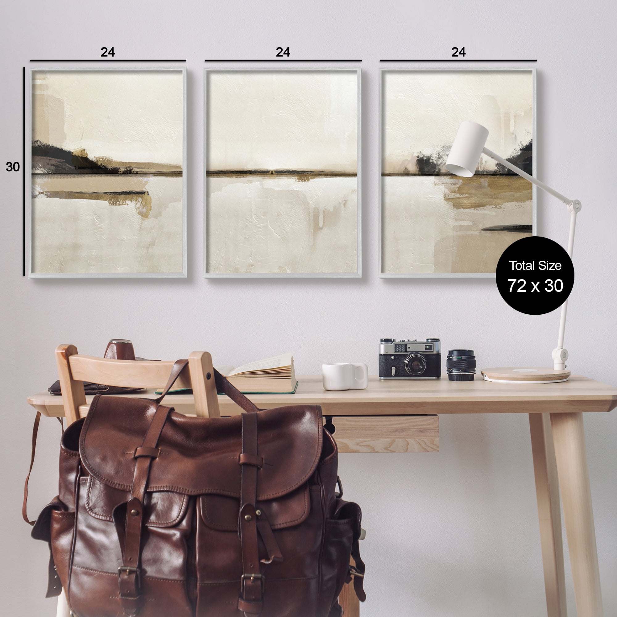 Stupell Industries Abstract Beige Landscape Nature Painting Gray Framed Art Print Wall Art, 24 x 30, Set of 3