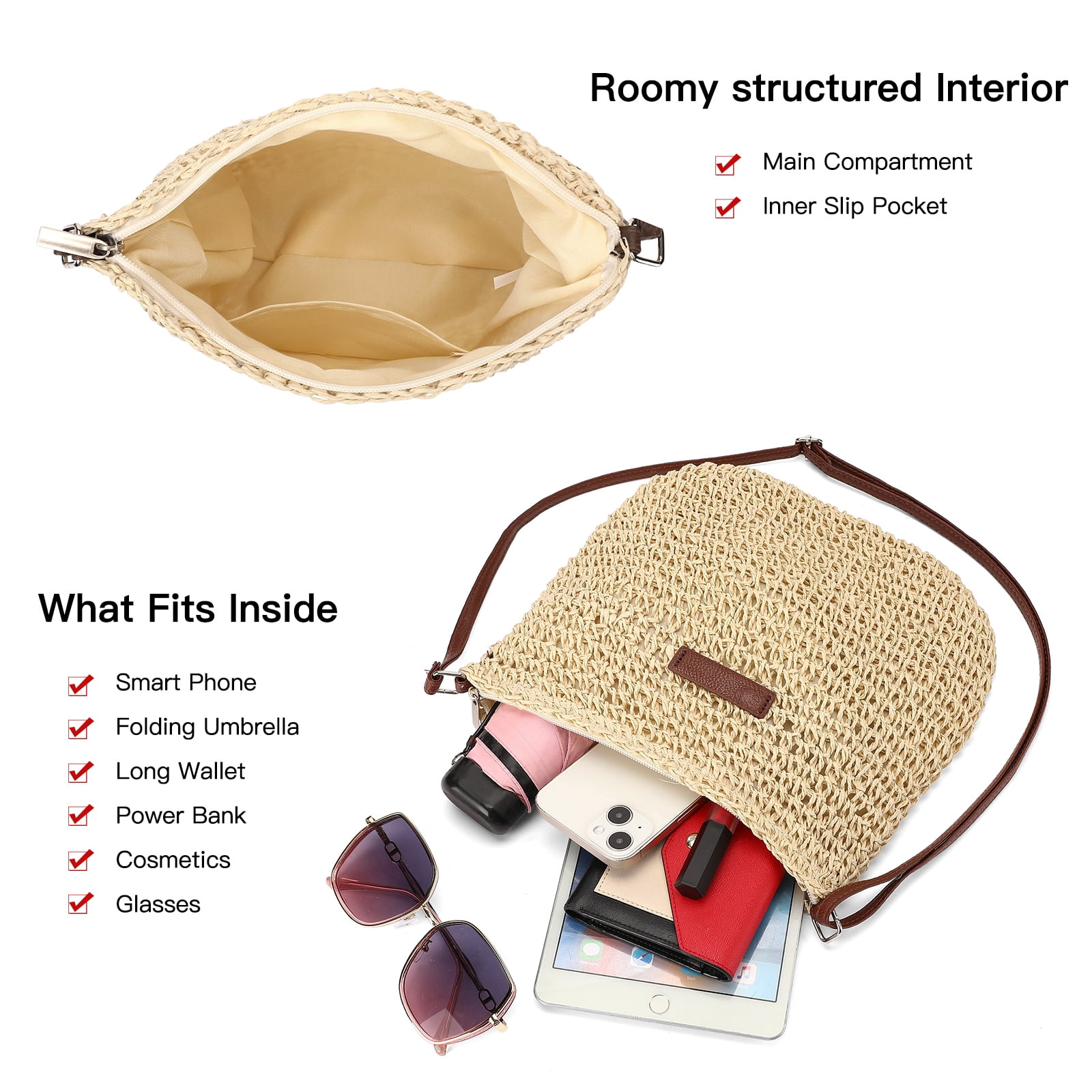 LOUEBICA Straw Beach Bag for Women Small Woven Crossbody Bag Summer Mesh Hollow Beachy Purse Shoulder Bag for Vacation