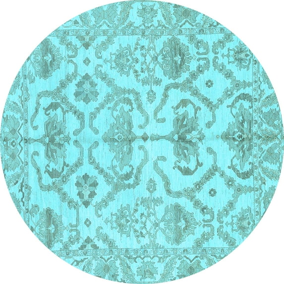 Ahgly Company Indoor Round Abstract Light Blue Modern Area Rugs, 3' Round