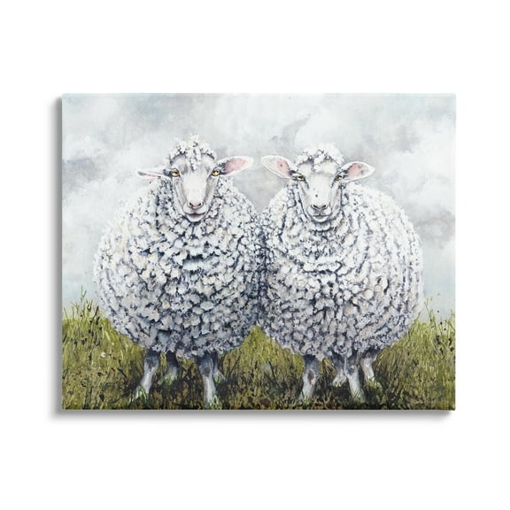 Stupell Industries Sheep Duo Farm Landscape Animals & Insects Painting Gallery Wrapped Canvas Print Wall Art, 20 x 16