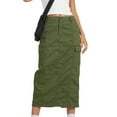 thumbnail image 2 of Inleife Women Summer Fashion Skirt High Waist Button Zipper Pockets Skirts Green S, 2 of 7