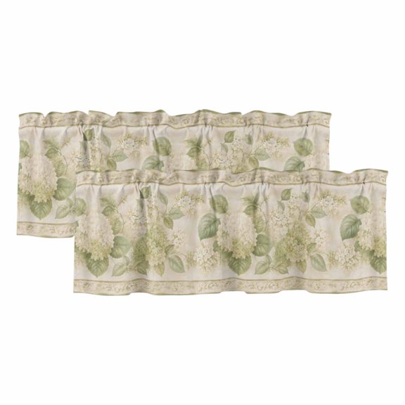 Botanical Floral Valances for Window 2 Pack, Vintage Classic Hydrangea Vine Leaf Green Window Valance Curtains for Kitchen, Rod Pocket Short Curtains for Bathroom Bedroom Decor, 60" x 18"
