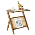 thumbnail image 1 of Costway Table d'Appoint en Rotin Table de Chevet en Bambou avec Dessus en Verre Trempé Noyer, 1 of 10