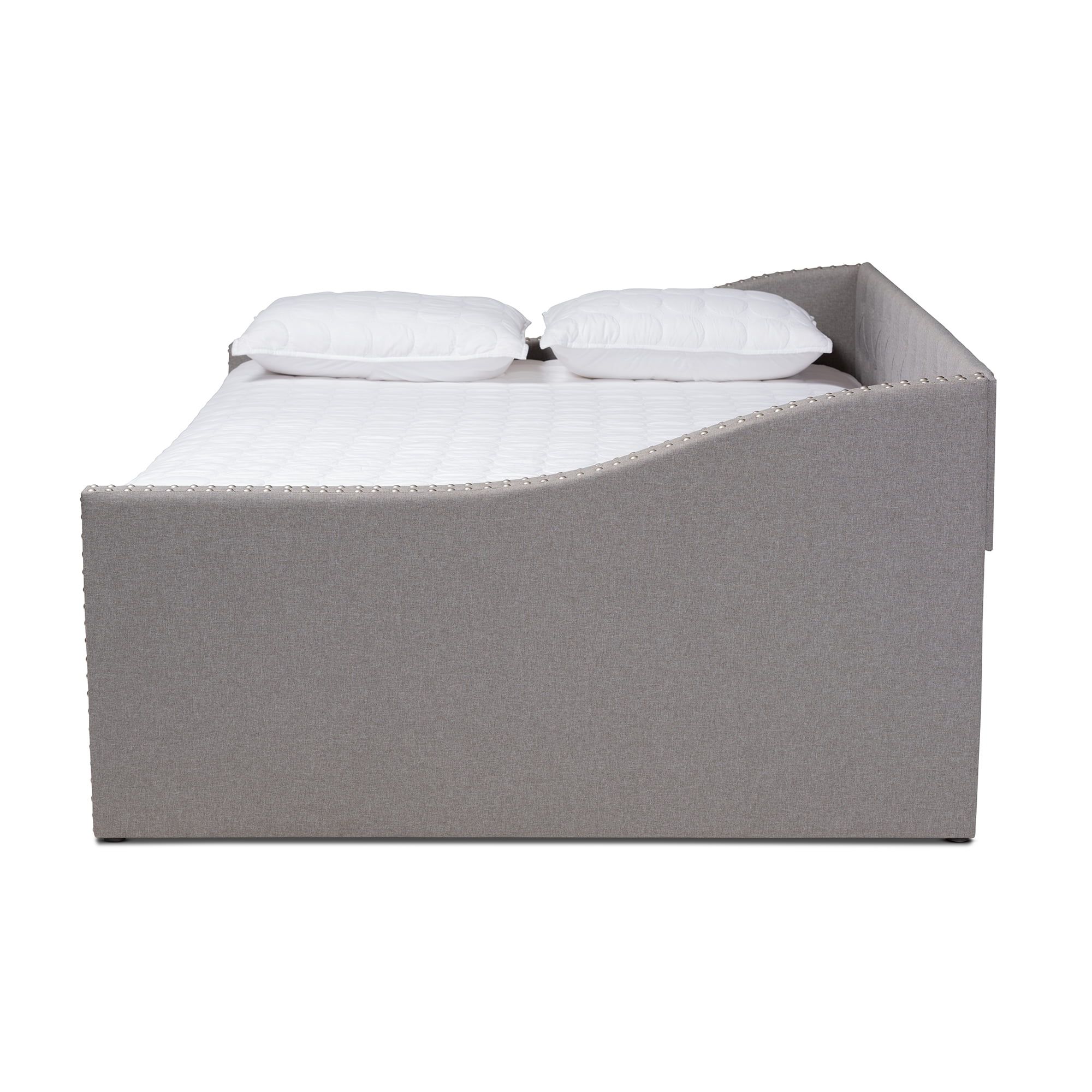 Baxton Studio Haylie Light Gray Upholstered Full Size Daybed with Roll-Out Trundle Bed
