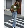 thumbnail image 5 of Womens Cropped Trench Coat Lapel Double Breasted Short Jacket Outwear Army Green L, 5 of 9