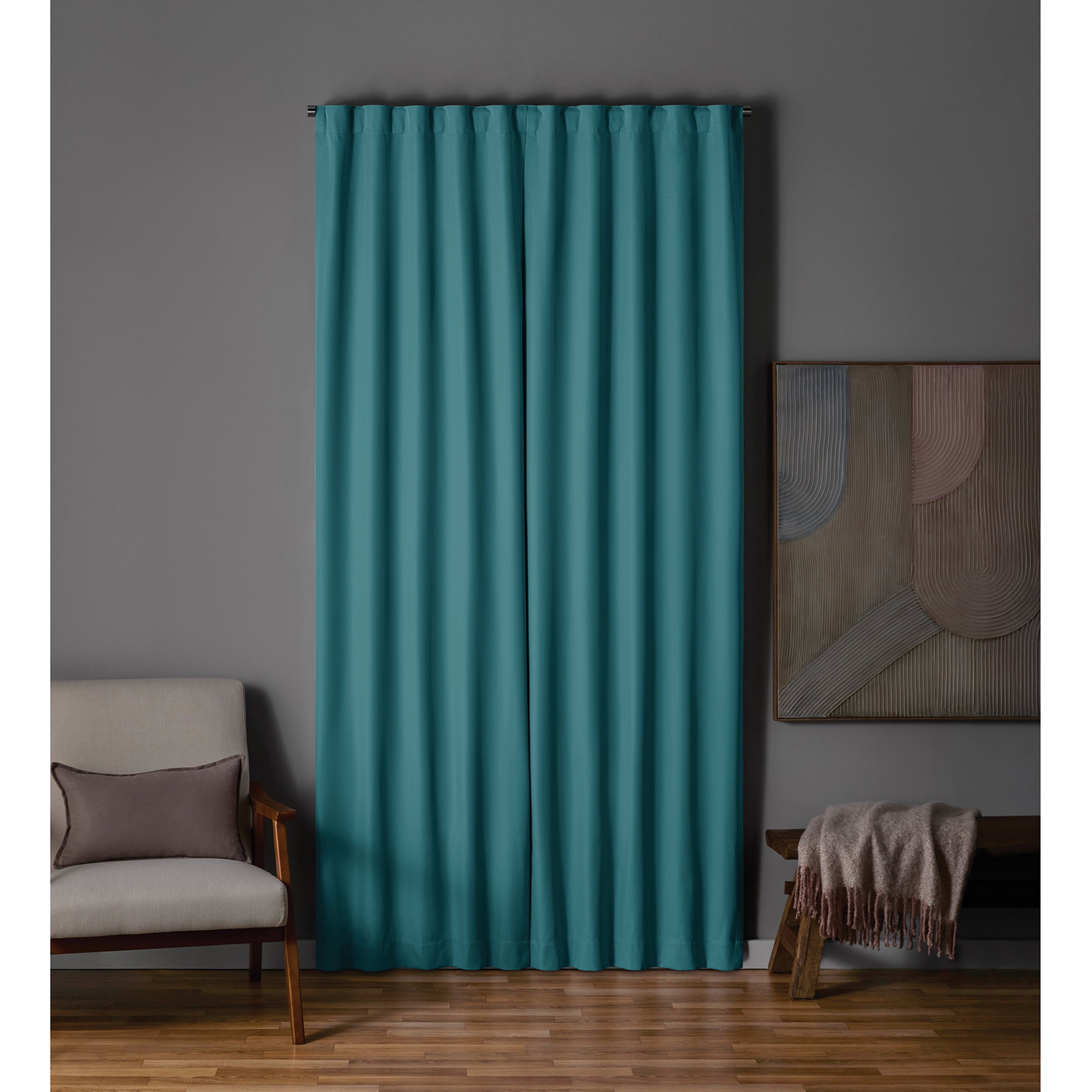 Mainstays Light Blue Solid Blackout Rod Pocket with Back Tabs Curtain Panel Pair, Set of 2, 30" W x 95" L